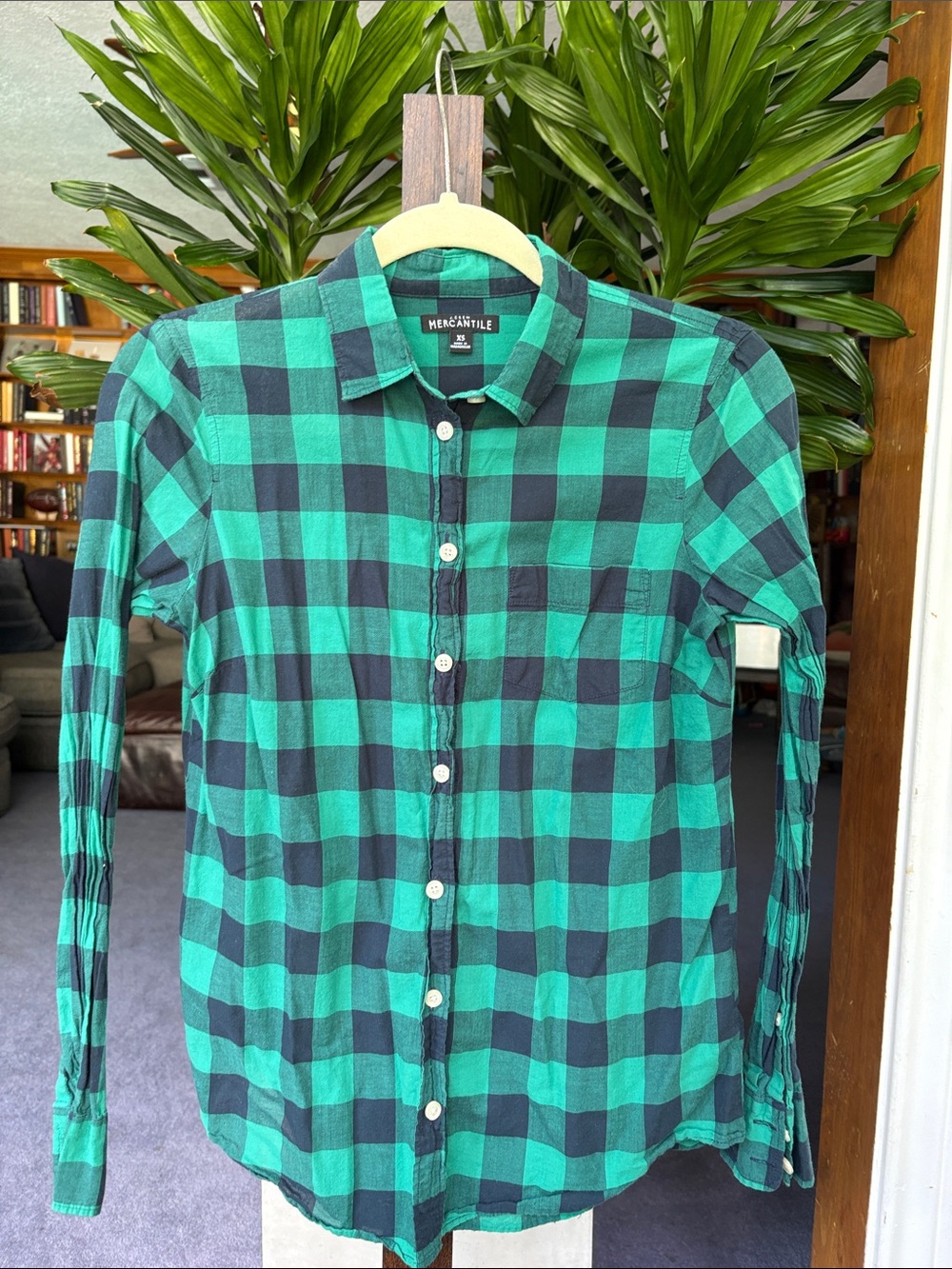 Green & Navy Plaid Button-Up Shirt